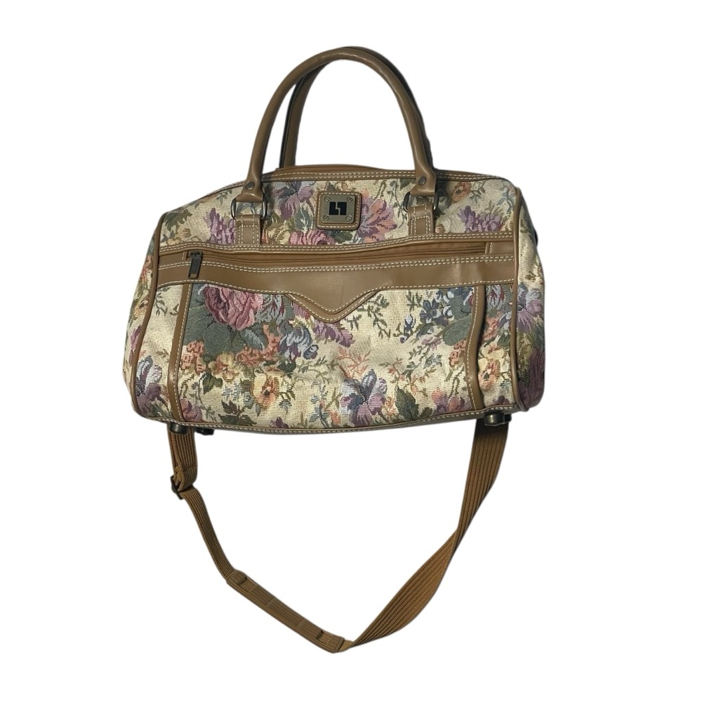 Vintage 80’s Leisure Floral Tapestry Carry On Satchel Personal Item Bag Suitcase